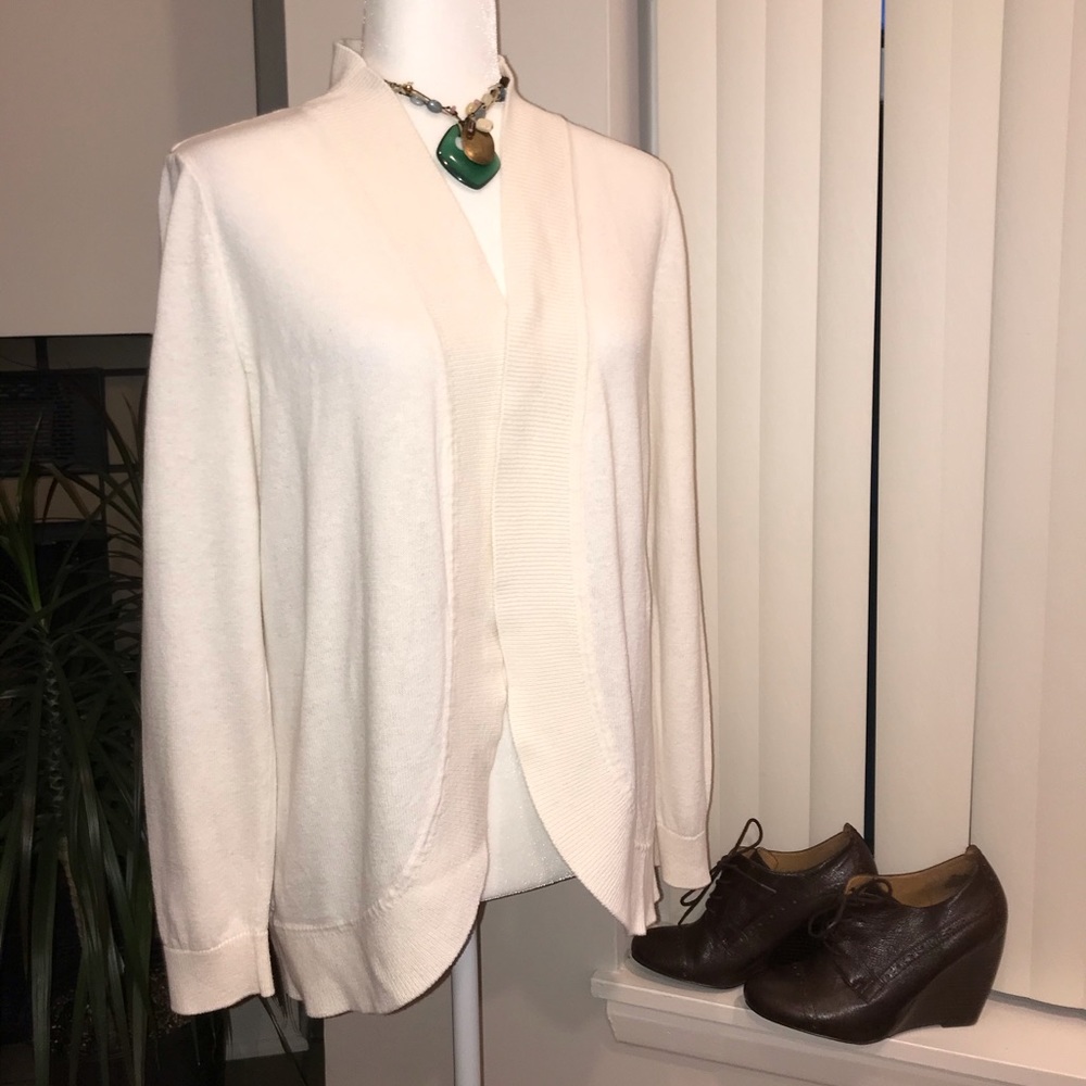 Liz Claiborne Off White Open Front Cardigan
